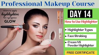 Day 14 Professional Makeup Course  How to Use Highlighter Face Strobing  makeup beautyhacks [upl. by Ajup]