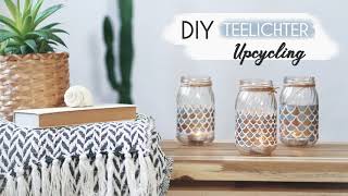 Windlichter selber basteln aus Glas Upcycling Boho DIY Teelicht [upl. by Ebner]