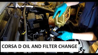 Vauxhall Corsa D Oil and Filter change diy [upl. by Kcirad792]