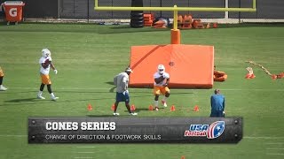 Cone drills to help backs and receivers build footwork [upl. by Margarita]