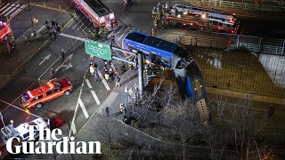 New York bus suspended from expressway after Bronx crash [upl. by Kcirredal812]