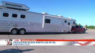 Truck and trailer drive through crowd protesting in Tulsa on live TV [upl. by Aney]