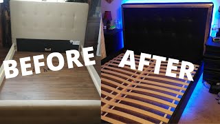 🛌🏿🪑 DIY UPHOLSTERY How to reupholster furniture No Sew  Upholstery Bed [upl. by Hannah233]