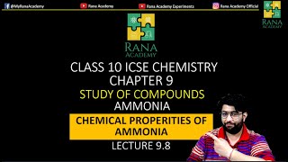 CHEMICAL PROPERTIES OF AMMONIA  PART 2  CLASS 10 ICSE CHEMISTRY  AMMONIA  LECTURE 98 [upl. by Naujd]