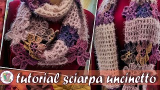 SCIARPA UNCINETTO FIORI🧣  Tutorial sciarpa traforata alluncinetto fiori facile e veloce [upl. by Angel633]