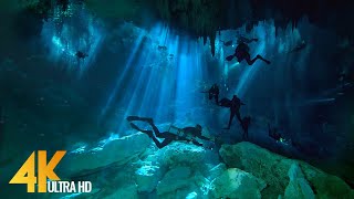 4K Cenotes Dive Relaxation Video  Mexican Underwater Caves  Incredible Underwater World  3 HOUR [upl. by Nevyar676]