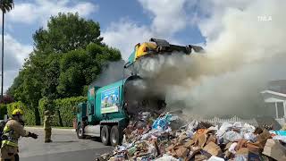 Garbage Truck Fire Tarzana California [upl. by Chard]