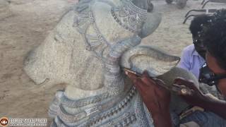 Indian Stone Artists Carving Granite Nandi Statue wwwlotussculpturecom [upl. by Rosanna]