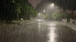 Sleep Instantly with Heavy Rainstorm amp Powerful Thunder Sounds Covering the Rainforest Park at Night [upl. by Evyn269]