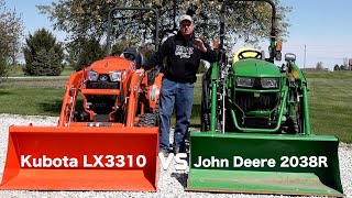 Fair Comparison Kubota LX3310 vs John Deere 2038R Round 0 [upl. by Reyotal564]