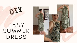 Easy Summer Dress With Halter Neck and Ruffle  Step By Step Sewing Tutorial [upl. by Aihsyla441]