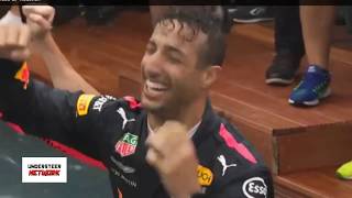 Monaco F1 2018 GP Funny Moment Daniel Ricciardo Jumps In To Pool And Celebrates Win With Team [upl. by Ahsekin536]