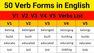 50 V1 V2 V3 V4 V5 Verbs List  Verb Forms in English V1 V2 V3 V4 V5  Verb Forms in English V1 V2 V3 [upl. by Sardse]