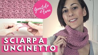 SCIARPA UNCINETTO A PUNTO ACACIA tutorial facile per una sciarpa di lana in 3 ore crochet scarf [upl. by Bonnee]