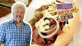 Guy Fieri Eats Pit Beef in Baltimore  Diners DriveIns and Dives  Food Network [upl. by Alyam]