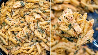 Creamy Garlic Chicken Pasta  with Tomato and Spinach [upl. by Hwang]