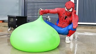 Spider Man Popping Giant Water Balloons [upl. by Raine661]