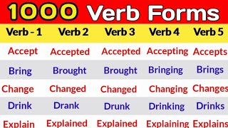 1000 Verb Forms in English grammar V1 V2 V3  V1 V2 V3 V4 V5 Verbs List  Verbs V1 V2 V3 [upl. by Marvel]