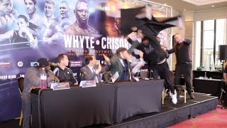 UNBELIEVABLE  DERECK CHISORA LAUNCHES TABLE AT DILLIAN WHYTE IN MIDDLE OF PRESS CONFERENCE [upl. by Affra]