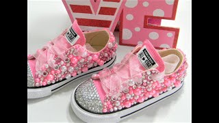 HOW TO EMBELLISH CONVERSE USING FLATBACK RHINESTONES AND PEARLS DIY TUTORIAL [upl. by Nameloc]