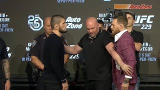 UFC 229 Khabib vs McGregor  Press Conference Faceoff [upl. by Elletnwahs]