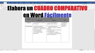 CÓMO HACER UN CUADRO COMPARATIVO EN WORD FÁCILMENTE [upl. by Nosnirb]