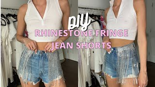 DIY RHINESTONE FRINGE JEAN SHORTS SO EASY [upl. by Durwin995]