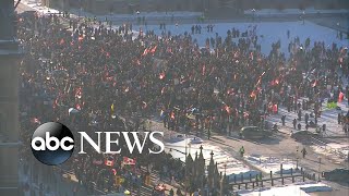 Truckers protest at USCanada border over vaccine mandates [upl. by Otreblasiul461]