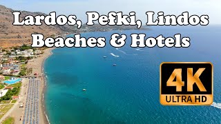 Lardos Lindos Pefki beaches and hotels from Drone in 4K Rhodes Greece [upl. by Potter]