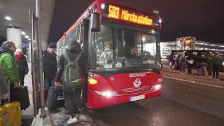 Sweden Stockholm winter night ride with bus 583 from Arlanda Airport T5 to Märsta railway station [upl. by Augustine435]