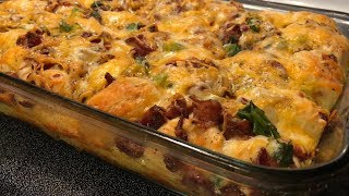 Breakfast Casserole  Biscuits Bacon Sausage  Southern Sassy Mama [upl. by Ecirual]