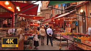 Palermo Walking Tour Around Historic Ballarò Market Typical Noises Of The City [upl. by Elgar548]