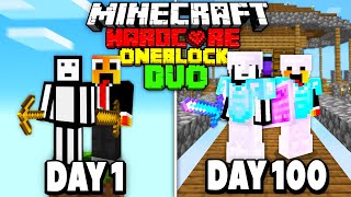 We Survived 100 Days On ONE BLOCK In Hardcore Minecraft  DUO 100 Days [upl. by Talbert]