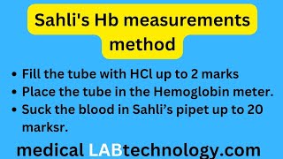 sahlis hemoglobim measurements method principle procedure  Hb estimation by Sahlis Method [upl. by Varipapa975]