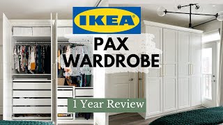 IKEA PAX Wardrobe  1 Year Review  REAL LIFE Closet Tour  What I would do differently [upl. by Dorca68]