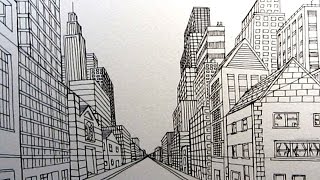 How to Draw a City Street in One Point Perspective Narrated [upl. by Omland34]