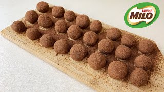 MILO TRUFFLES 2 INGREDIENTS RECIPE  MILO BALLS 2 BAHAN  CONDENSED MILK CHOCOLATE TRUFFLES [upl. by Sekyere819]