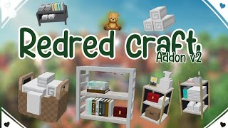 𖥔 🧢  👕  ⋅₊˚ Redred craft addon V2   aesthetic new decors for your house or bedroom [upl. by Nnylsor629]