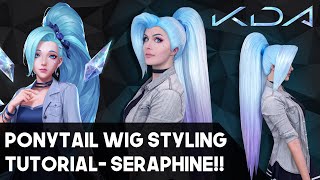 KDA Seraphine Cosplay Wig Styling Pulled back ponytail Tutorial [upl. by Noied]