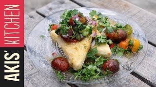 Greek Saganaki with Cherry Tomato Salsa  Akis Petretzikis [upl. by Sanbo]