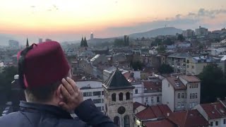 Adhan call to prayer being recited from the top of the minaret in Sarajevo [upl. by Patt]