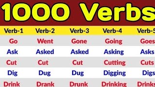 1000 Verb Forms in English V1 V2 V3  V1 V2 V3 V4 V5 Verbs List  V1 V2 V3 english  Verbs V1 V2 V3 [upl. by Nodababus]