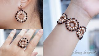 Elegant jewelry set Easy to make beaded jewelry Earring bracelet and ring [upl. by Hilario613]