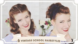 6 Easy Vintage 1950s Back To School Hairstyles CC [upl. by Annaerda]