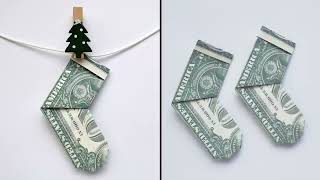 MONEY CHRISTMAS SOCKS  Simple Dollar Origami  Tutorial DIY by NProkuda [upl. by Australia]